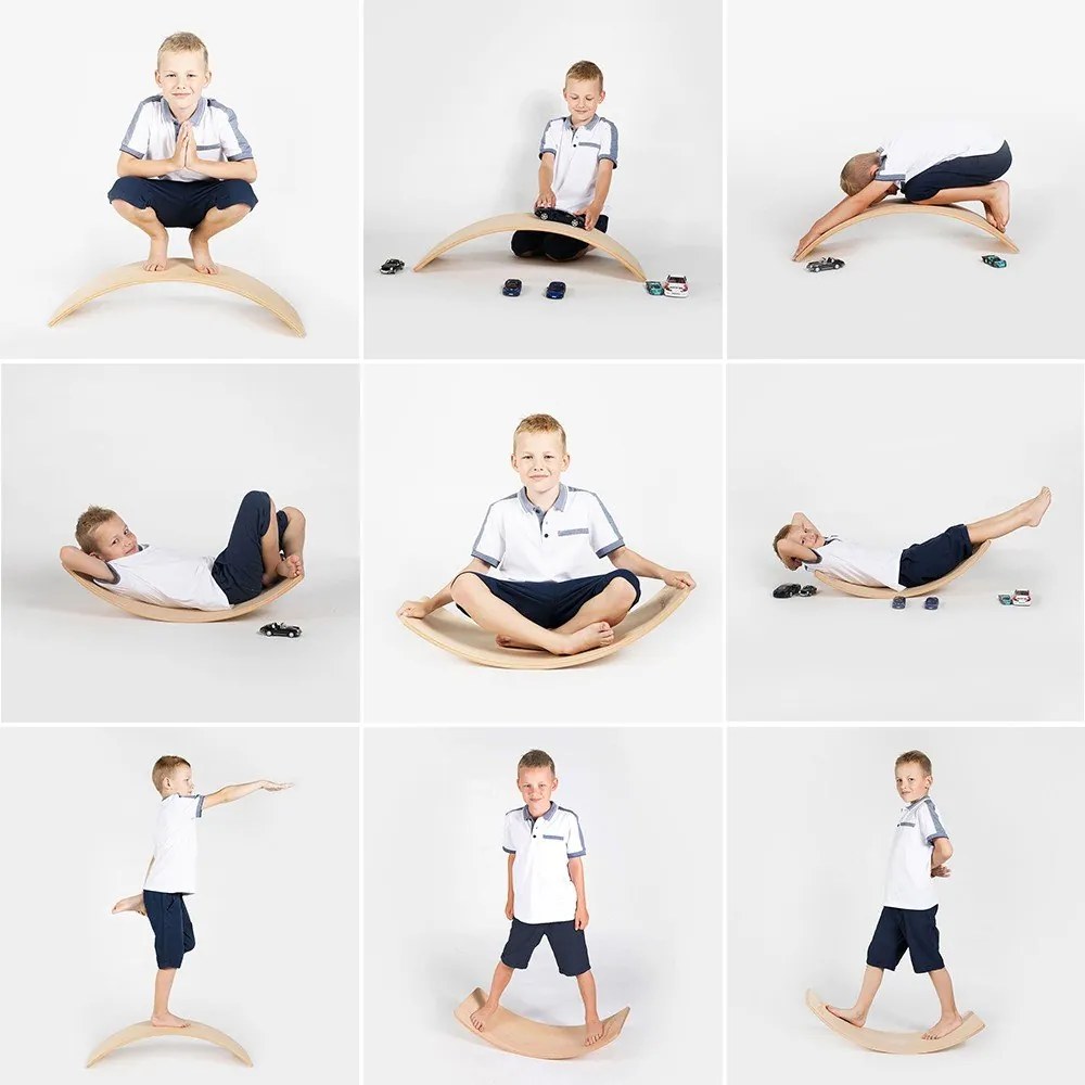 Deska do balansowania z litego drewna sosnowego w naturalnym kolorze 80x30x18 cm Montessori – Meowbaby