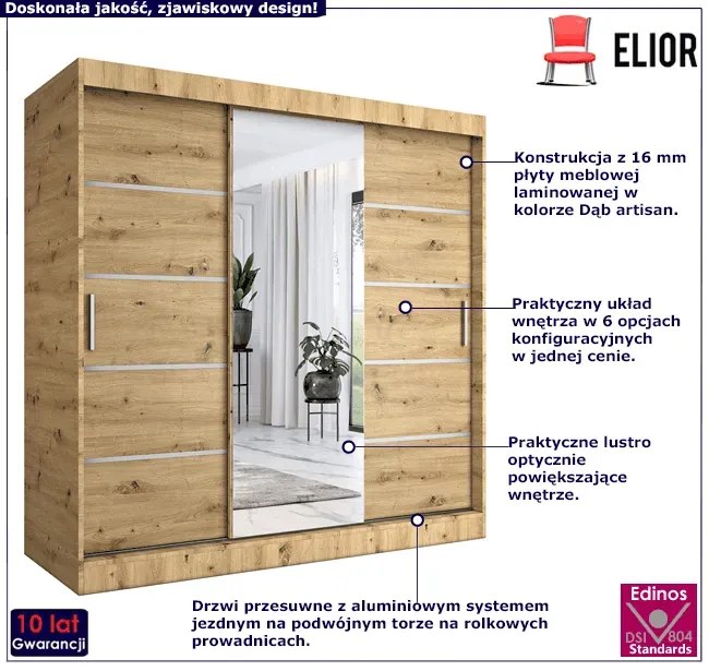 Szafa przesuwna 200 cm dąb artisan - Marmos 6X