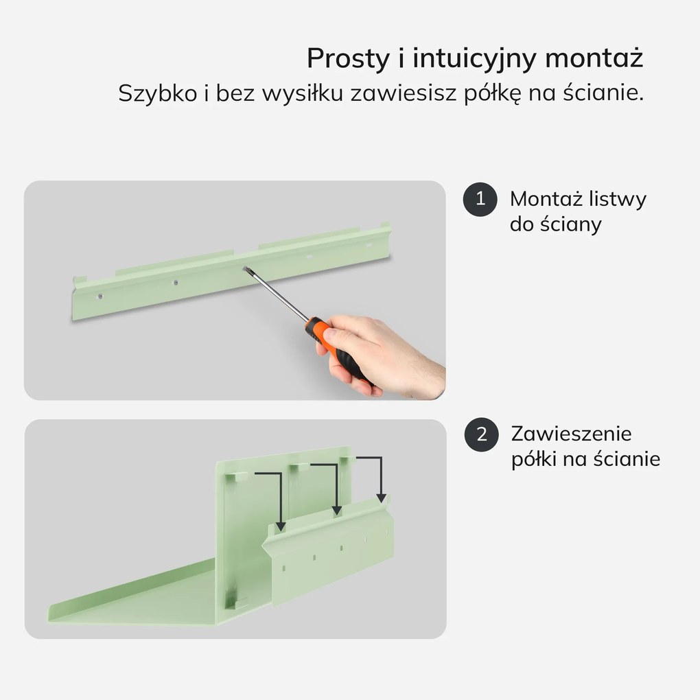 Półka wisząca metalowa pastelowy zielony, 700 mm: JOANNE Fresh Style