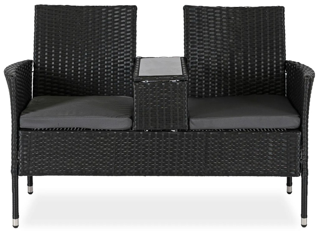 Sofa Ogrodowa Dwuosobowa ze Stolikiem KENT Technorattan Czarna