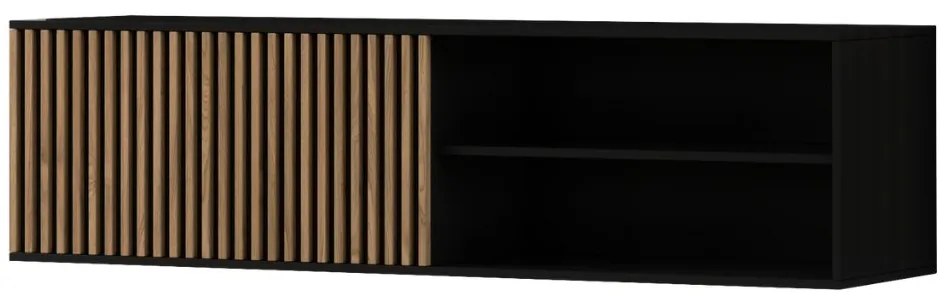 Szafka TV wisząca MEORATI 150x40 cm, czarna/dąb artisan