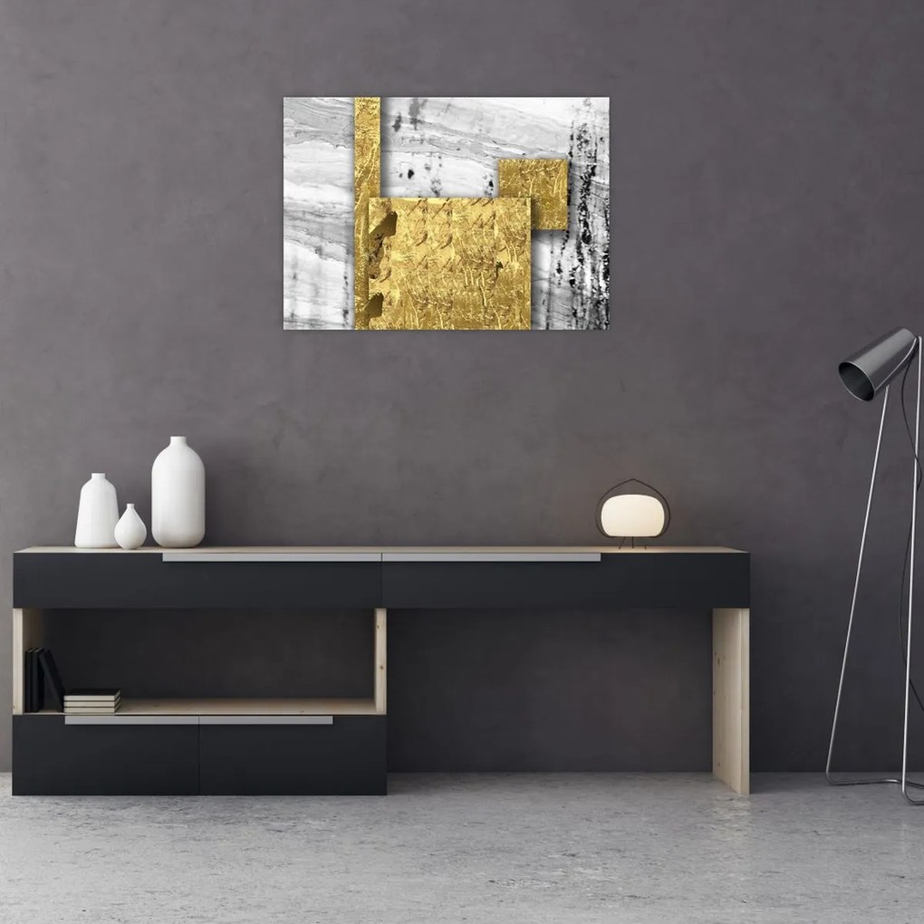 Obraz na szkle - Złote kwadraty N⁰1 (70x50 cm)
