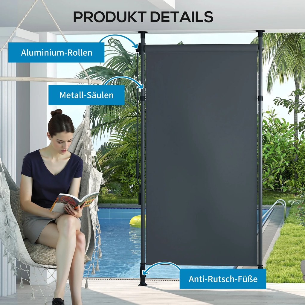 Outsunny Wolnostojąca Markiza, Regulowana Długość, Montaż Bez Wiercenia, Rama z Aluminium, 1,5 x 2,2-3,1 m, Ciemnoszary