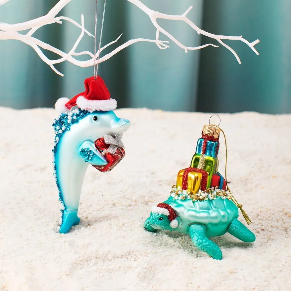Szklana ozdoba świąteczna wykonana ręcznie 12,5 cm Dolphin – Sass &amp; Belle