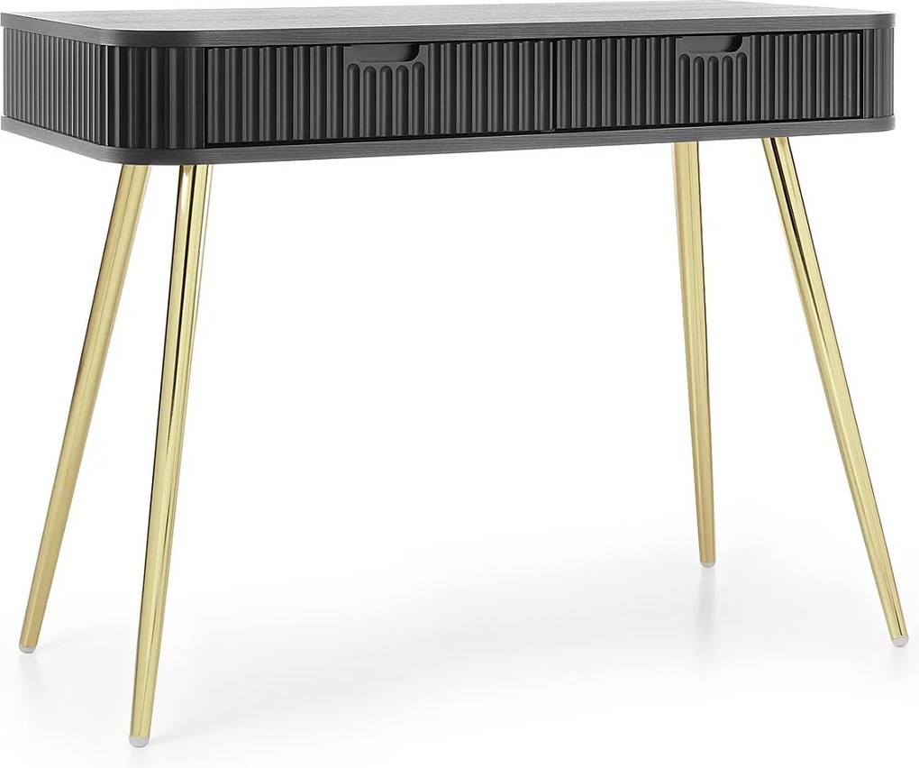 Toaletka w stylu wiejskim "ZOVA", konsola, biurko z szufladami, metalowe nogi złote 103/80/49 cm, kolor: beż kaszmirowy