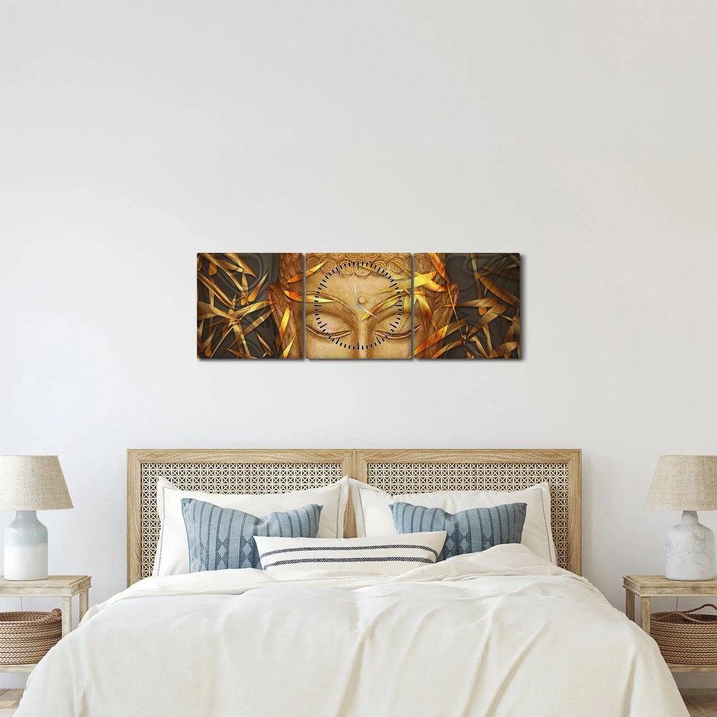 Obraz - Złoty Budda (z zegarem) (90x30 cm)