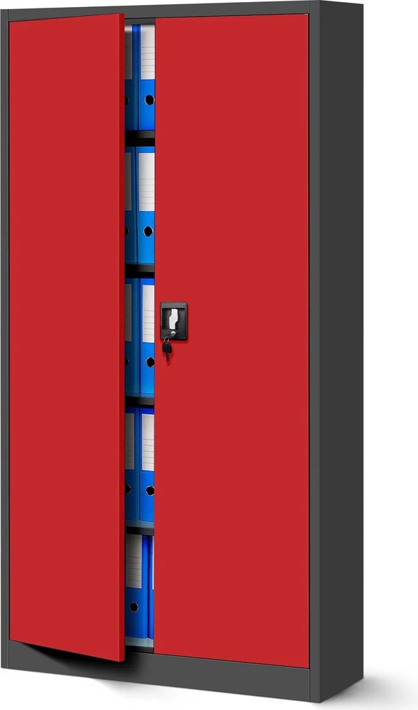 Szafa biurowa na akta wysoka Jan H 90x40x195 cm antracyt/czerwony