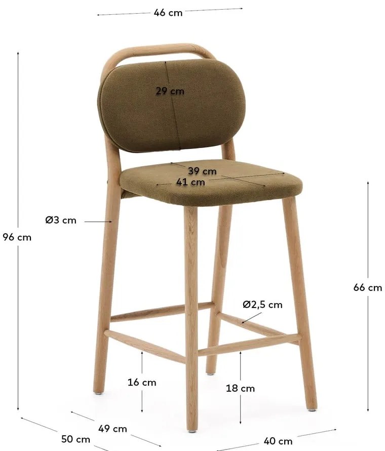 Hoker w kolorze khaki (wysokość siedziska 66 cm) Helda – Kave Home