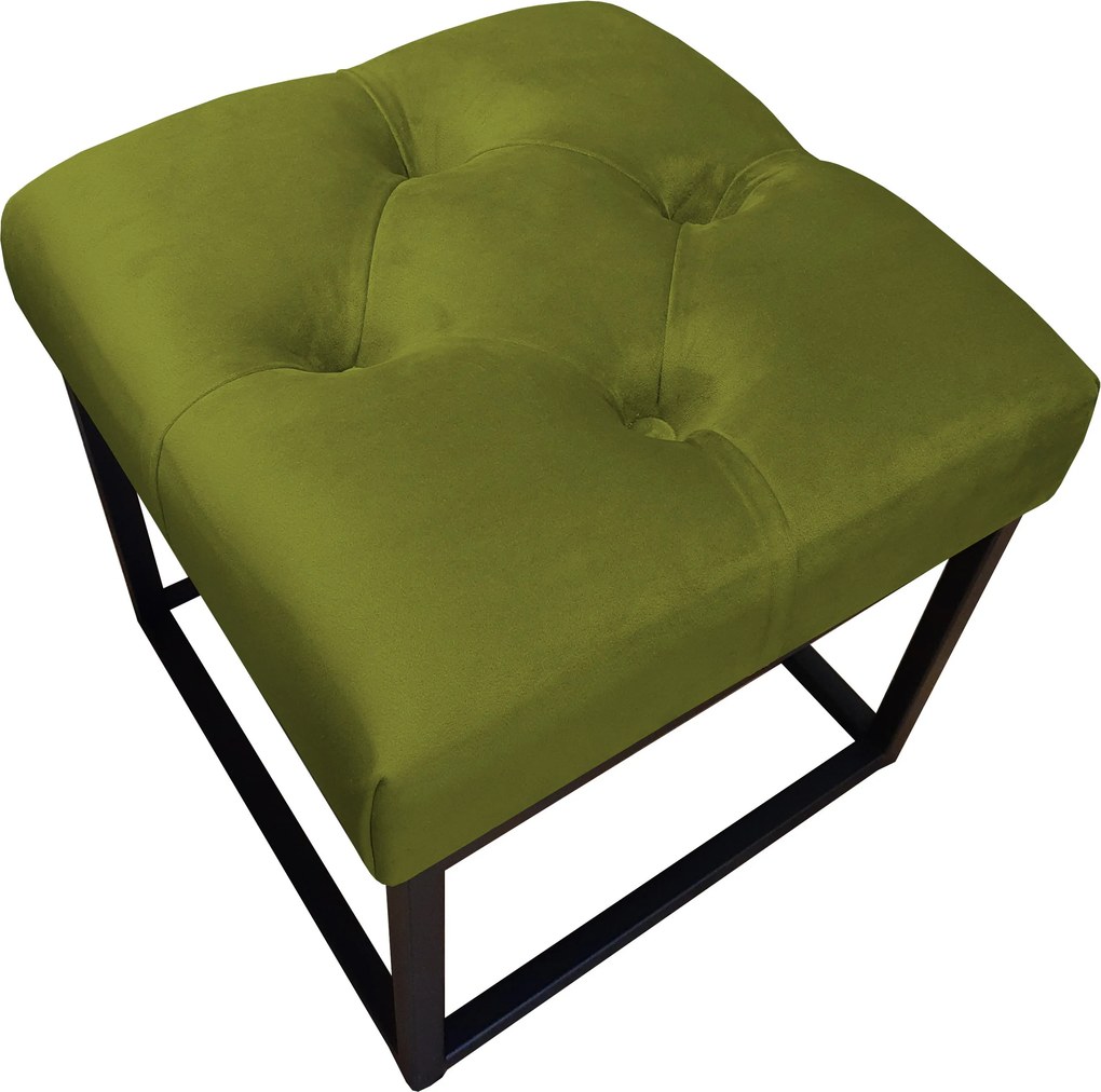Pufa CHESTERFIELD tkanina Welur loft ławka podnóżek metal : Kolor Stelaża - Czarny , Kolor tkaniny - VELVET - BL75, Typ tkaniny - Velvet