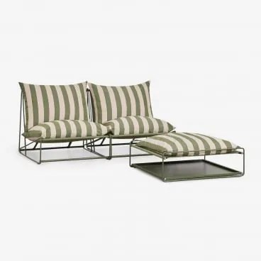Modułowa Sofa Ogrodowa 2-częściowa Z Pufem Rozkładanym Amaro Beż Tapioki - Głęboka Oliwkowa Zieleń - Sklum