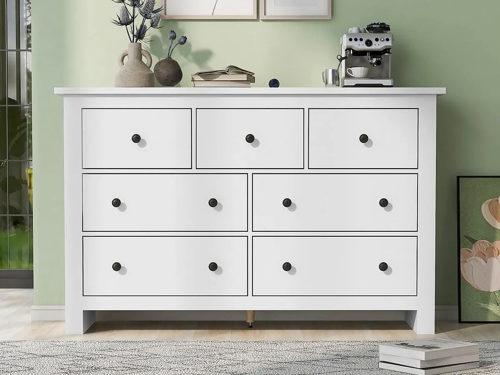 Bufet z 7 szufladami - panele wiórowe - Biały