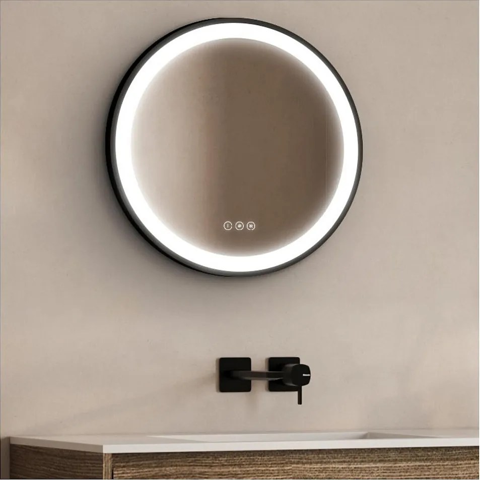 Lustro okrągłe LED D60/120cm z czarną aluminiową ramą AUREYA
