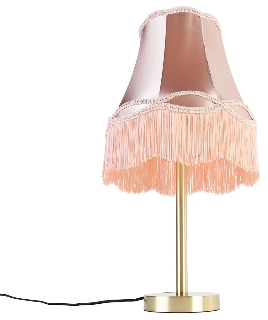 Klasyczna lampa stołowa mosiądz z abażurem Granny różowy 30 cm - Simplo klasyczny/Antyczny Oswietlenie wewnetrzne