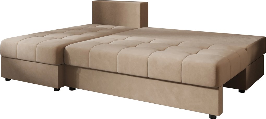 Rozkładana narożna sofa VENORIA SLIM 200x143 cm, beżowa, uniwersalna + 2 poduszki GRATIS