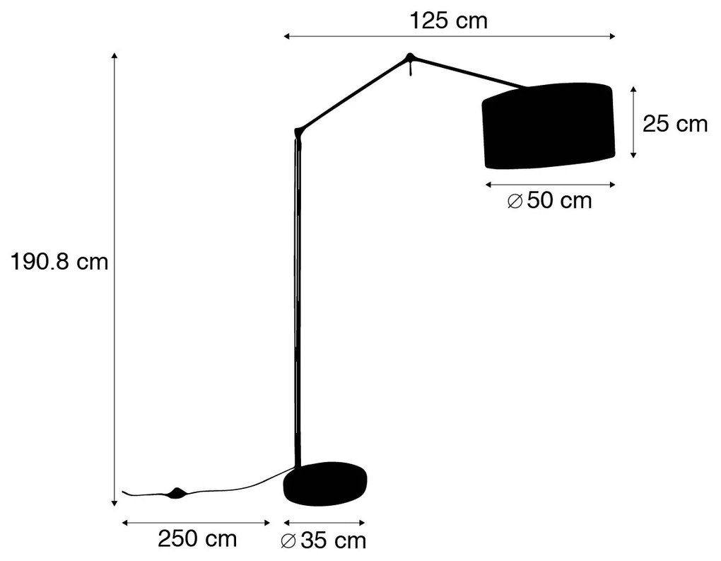 Lampa stojąca czarna z kloszem w jasnoszarym kolorze 50 cm regulowana - EditorDesignerski Oswietlenie wewnetrzne