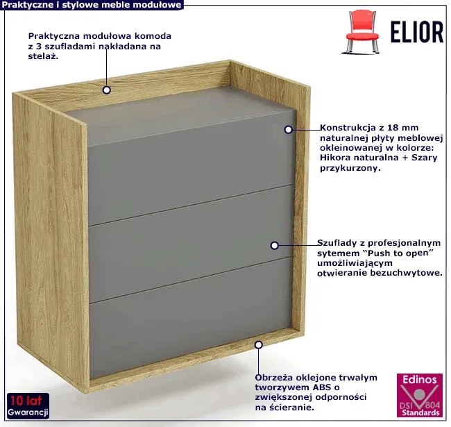 Komoda modułowa hikora + szary przykurzony - Horizonte 4X