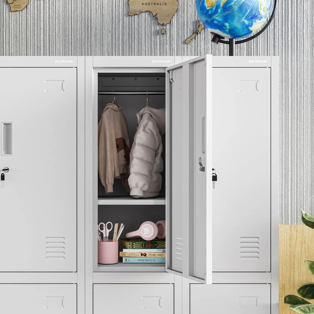 Szkolna szafka skrytkowa Igorek 1 Plus, 31,6x45x150 cm, szara