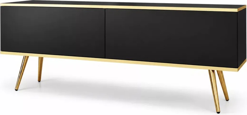 Nowoczesna szafka RTV Melvo na wysokich nóżkach 135 cm z push to open i pojemnym wnętrzem