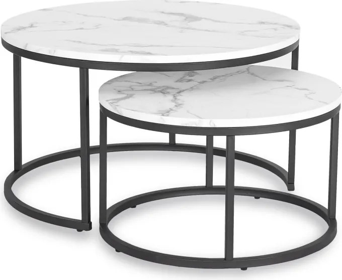 Zestaw Stolików Kawowych DAFNE MAX 60 cm/80 cm Biały Marmur Nowoczesny Glamour