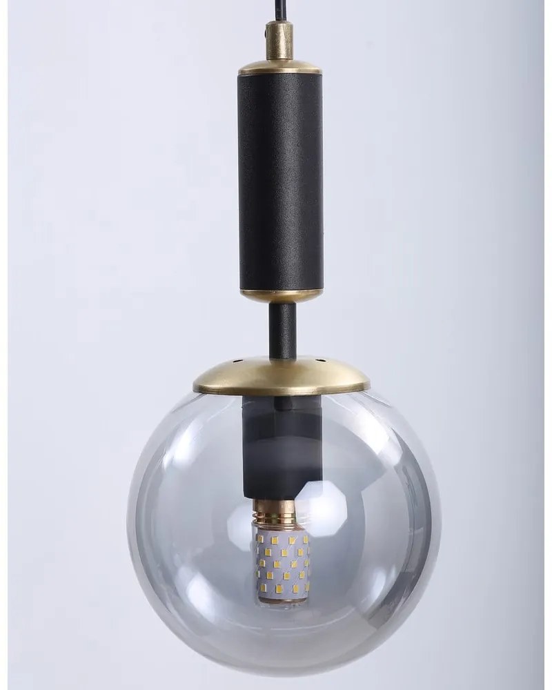 Czarno-szara lampa wisząca ze szklanym kloszem ø 15 cm Hector – Squid Lighting
