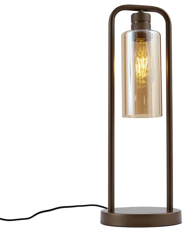 Lampa stołowa w stylu Hotel Chic ciemny brąz z bursztynowym szkłem - Stavelot
