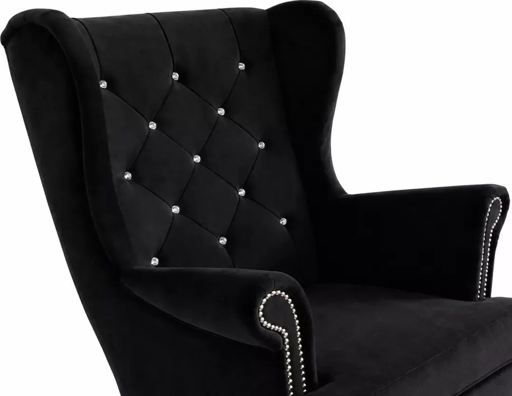 Skandynawski fotel uszak z dużym podnóżkiem Glam 90 cm