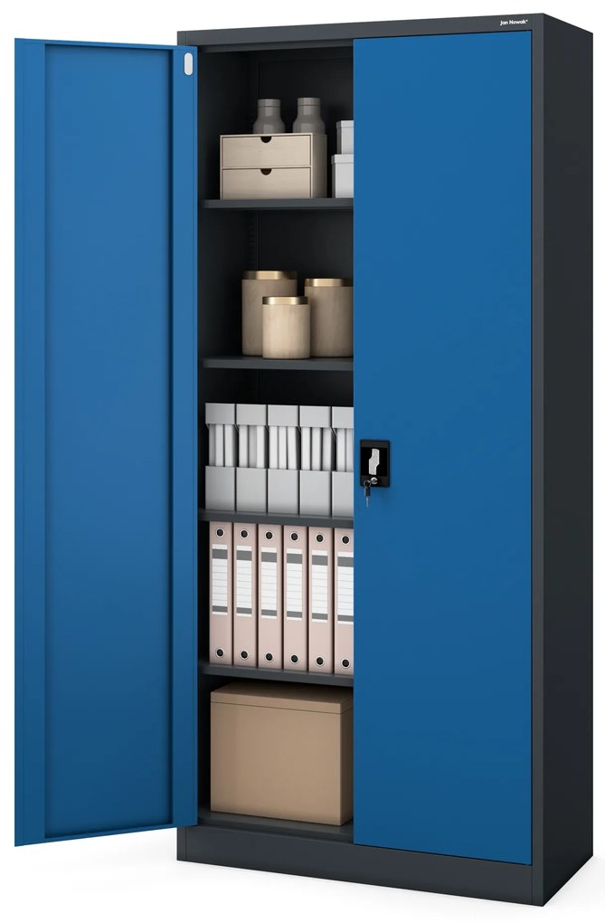 Szafa na dokumenty biurowa metalowa antracytowo-niebieska: JAN H, 900 x 1950 x 400 mm