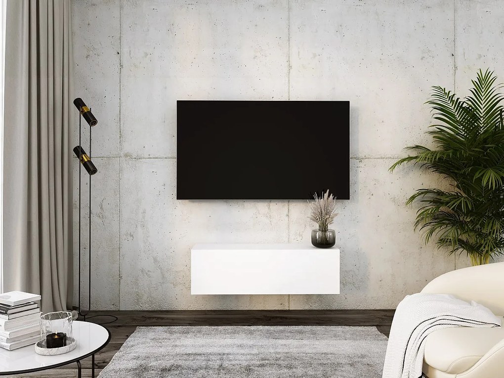 Zawieszana szafka pod telewizor, 100 x 34 x 32 cm, biały mat