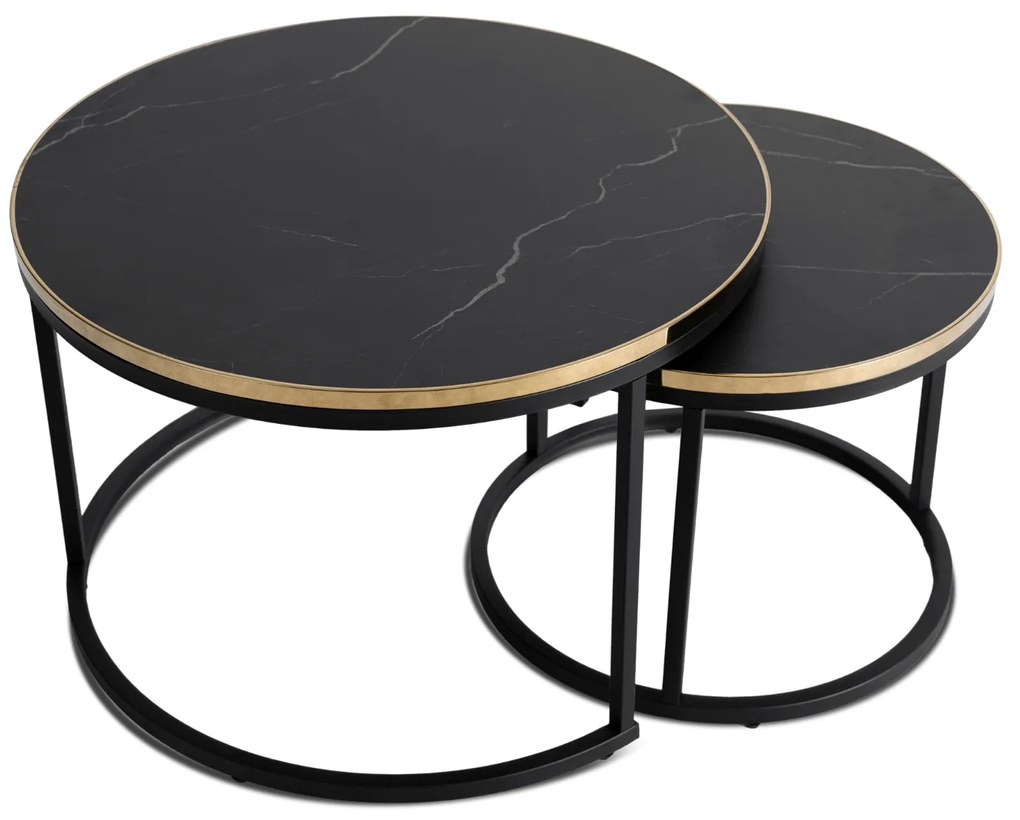 Zestaw Stolików Kawowych ARON 70 cm/50 cm Czarny Marmur Glamour
