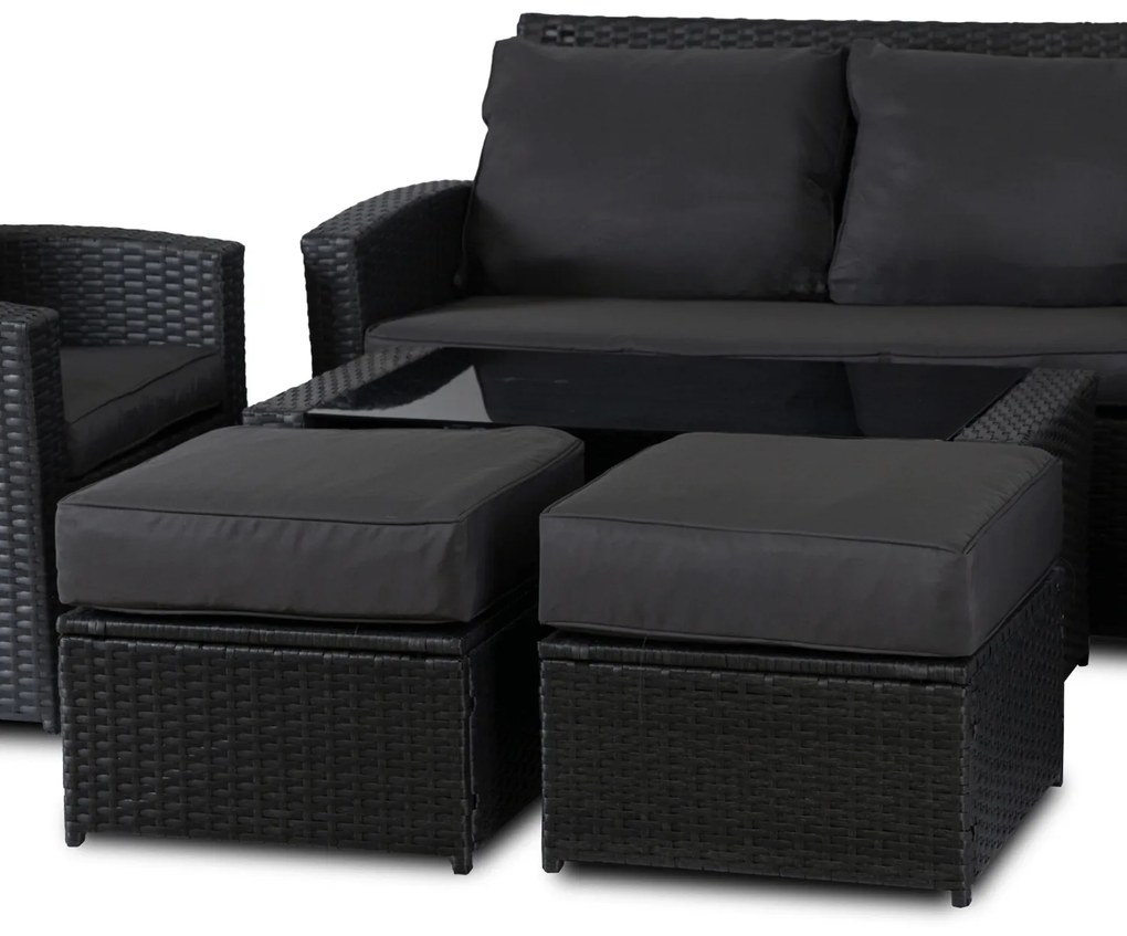 Zestaw Mebli Ogrodowych FLORYDA Ciemnoszary Sofa Krzesła Pufy Stolik Tarasowy Technorattan Nowoczesny