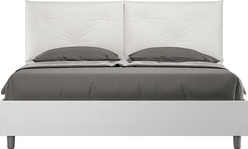 Łóżko wyposażone w stelaż z listwami z pojemnikiem 160x200 Frassino biała poduszkami sztucznej skóry biały Egos Appia