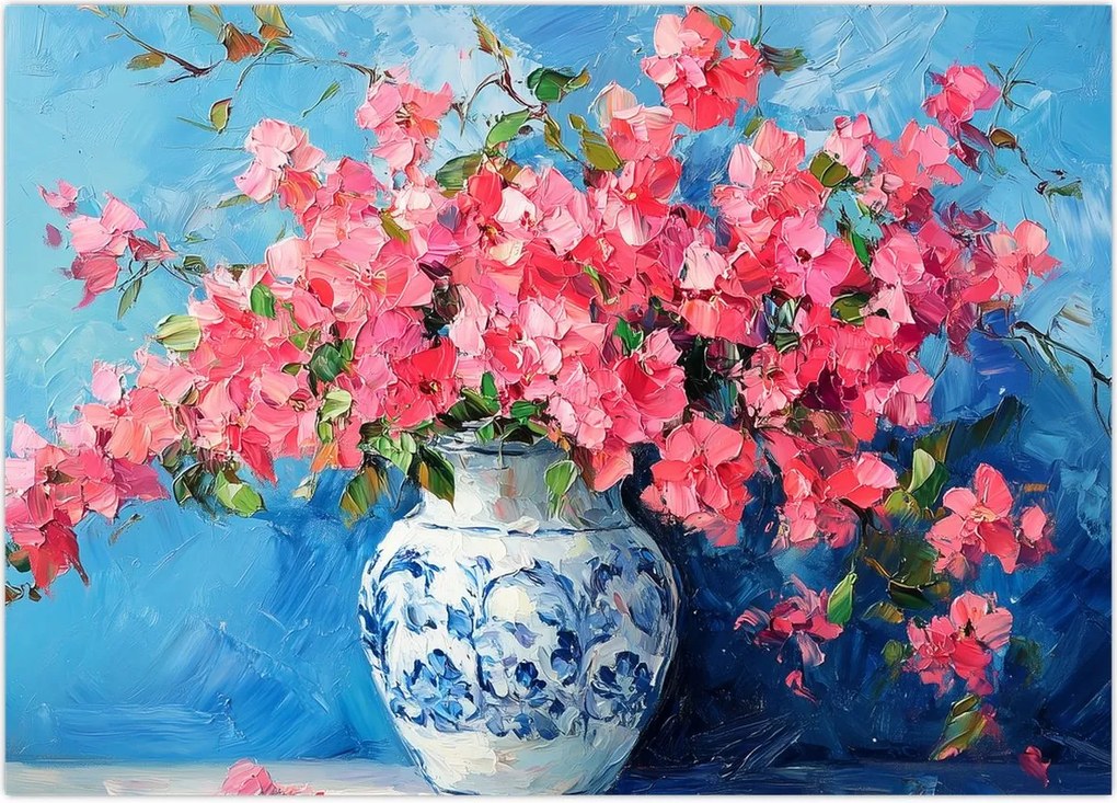 Obraz na szkle - Wazon z różowymi kwiatami (70x50 cm)