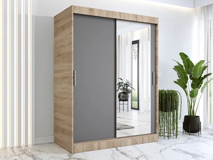 Szafa przesuwna dąb sonoma + antracyt 150 cm - Massi 4X