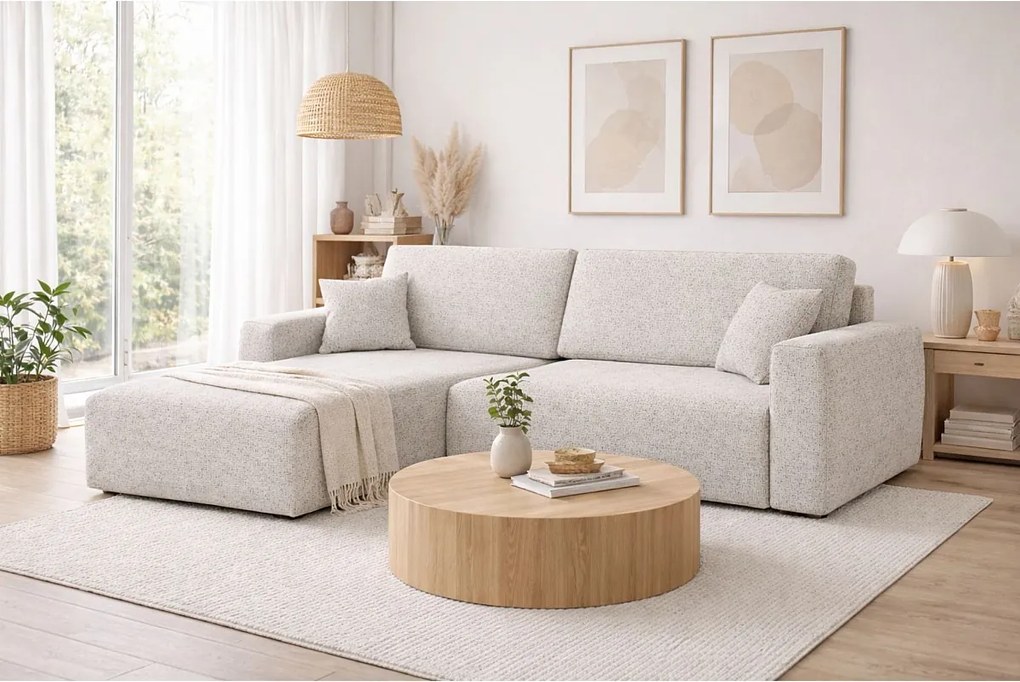 Narożnik z funkcją spania i pojemnikiem Ariel L, tkanina szenilowa Artico, Nata, Lewy