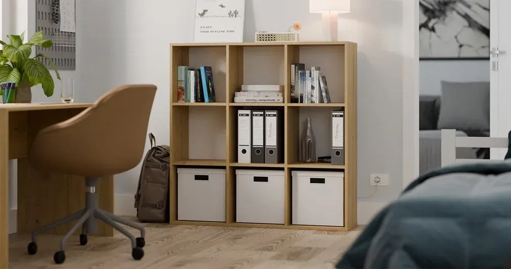 Kwadratowy regał otwarty z 9 półkami dąb artisan M3-N21