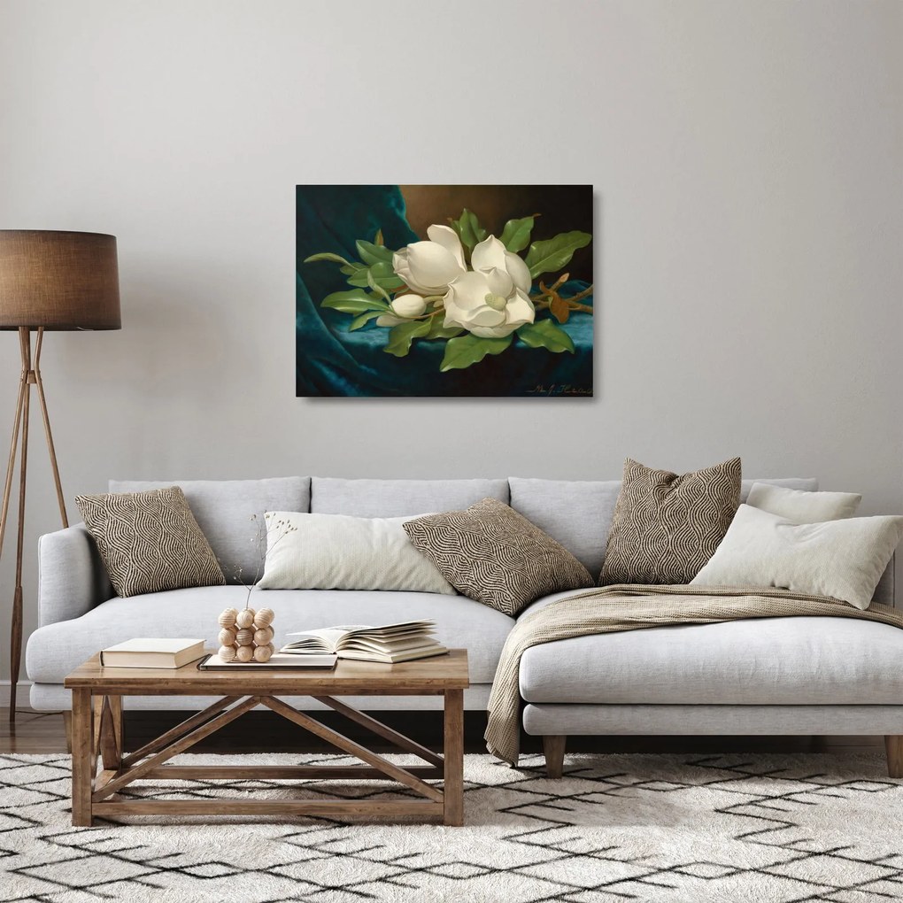 Obraz na szkle - Martin Johnson Heade, Giant Magnolias on a Blue Velvet Cloth, reprodukcje (70x50 cm)