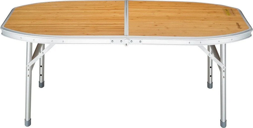 Składany stół campingowy z aluminium Kingcamp z naturalnym blatem z bambusa, odpornym na UV i wodoodpornym