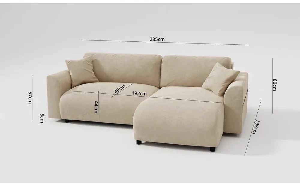 Szary rozkładany narożnik (strona zmienna) Lorine – Ropez