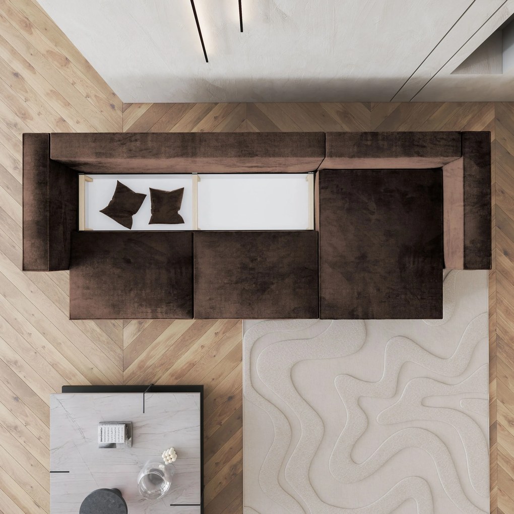 Masseno Narożnik TOLMO z funkcją spania i pojemnikiem na pościel Narozniki L, Rozkładana sofa - Brązowy, MONOLITH 29