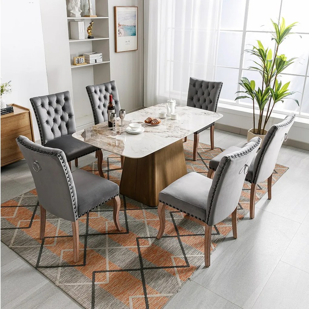 Zestaw 6 krzeseł do jadalni - krzesło do jadalni z szarego aksamitu - z wyściełanym oparciem i drewnianymi nogami