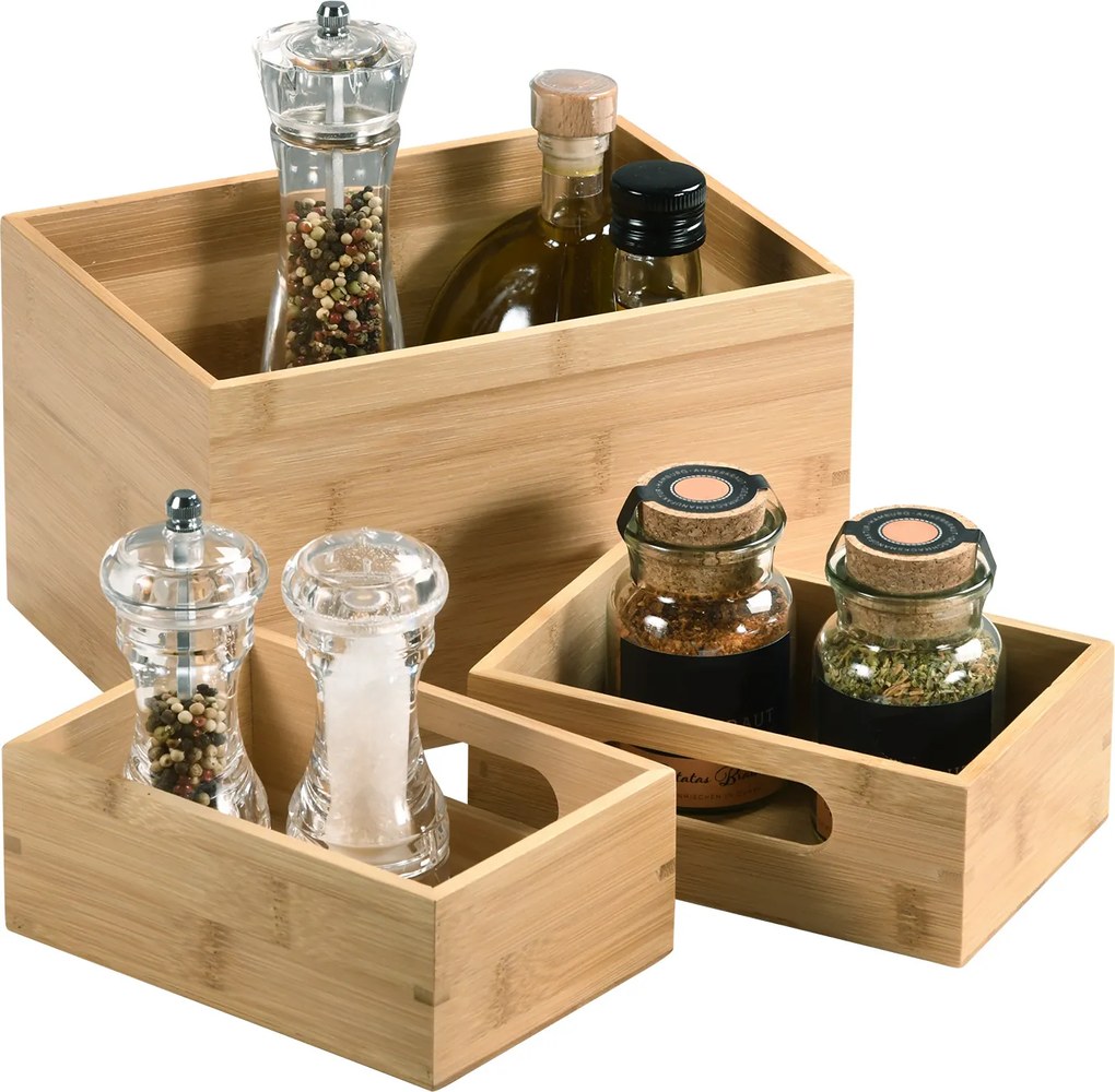 Zestaw trzech pudełek do przechowywania, bambus, Kesper