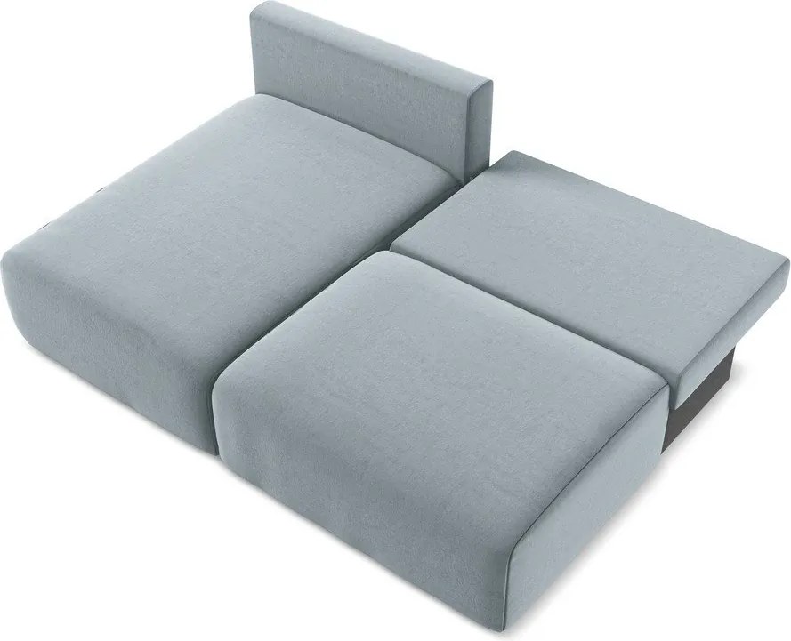 Niebieski aksamitny rozkładany narożnik ze schowkiem (lewostronny/z szezlongiem) Kalena – Makamii