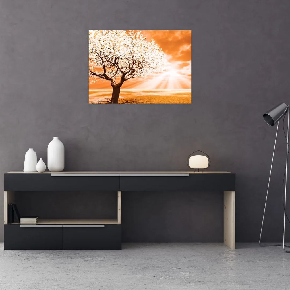 Obraz na szkle - pomarańczowy obraz drzewa (70x50 cm)