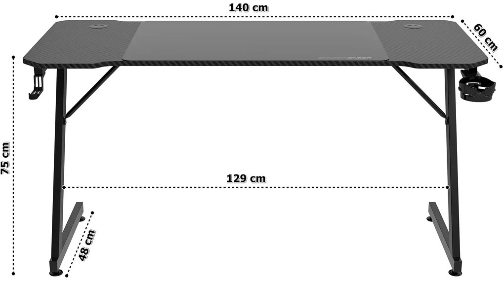 Biurko czarne gamingowe 140 cm H7-M70
