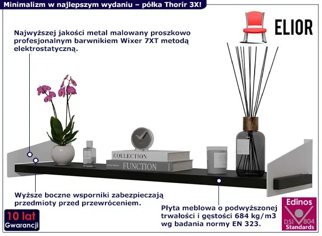 Wisząca półka nad biurko biały + czarny C3-W26