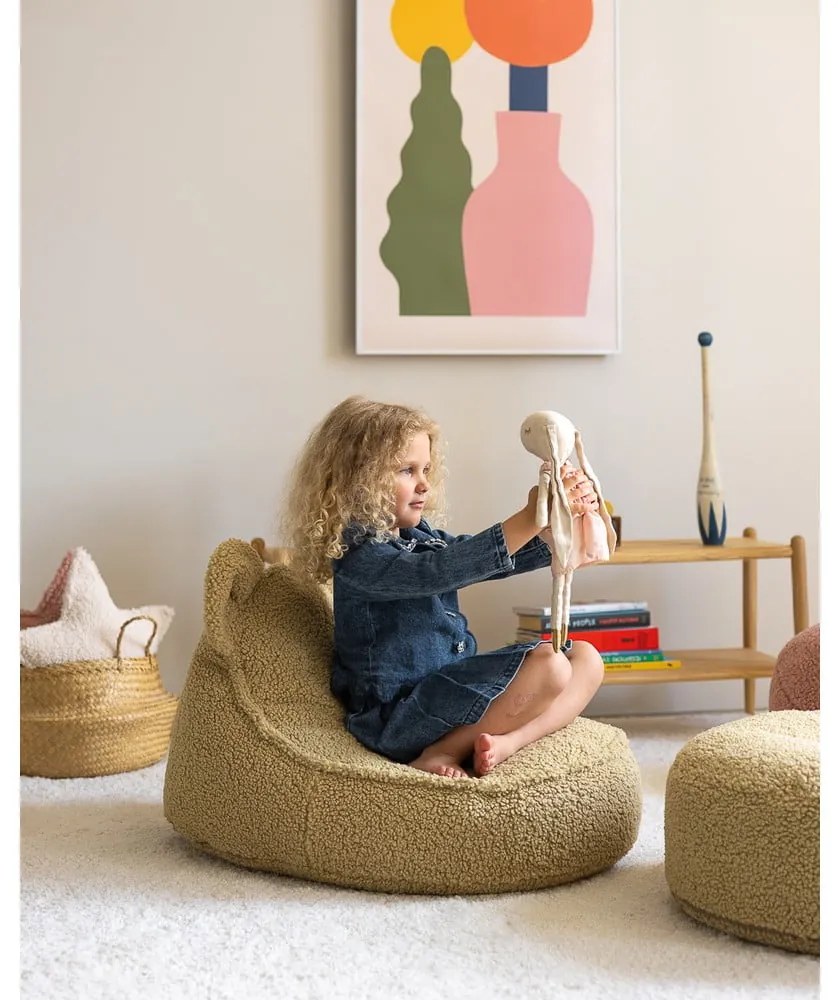 Zielony dziecięcy worek do siedzenia z materiału bouclé Bear – Wigiwama