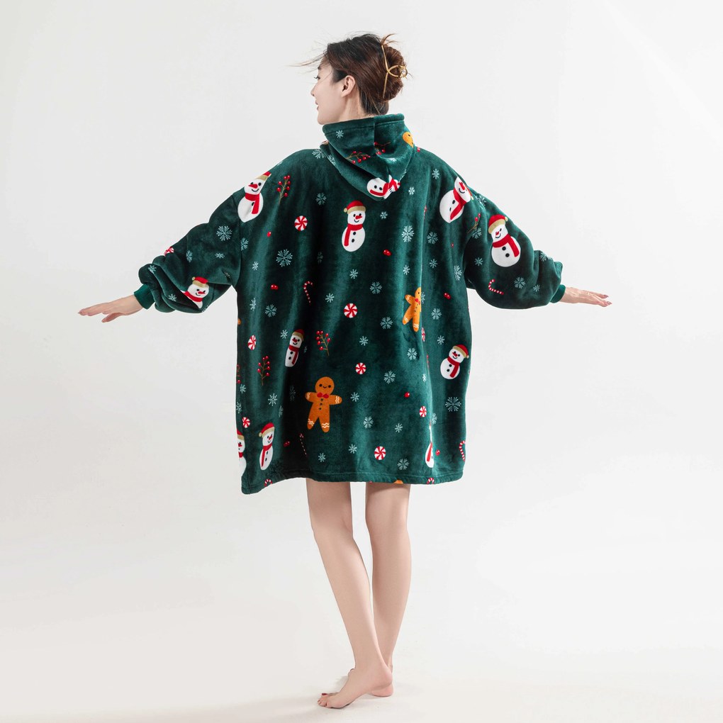 Koc bluza z rękawami i kapturem SNOWMAN AND GINGERBREAD zielony