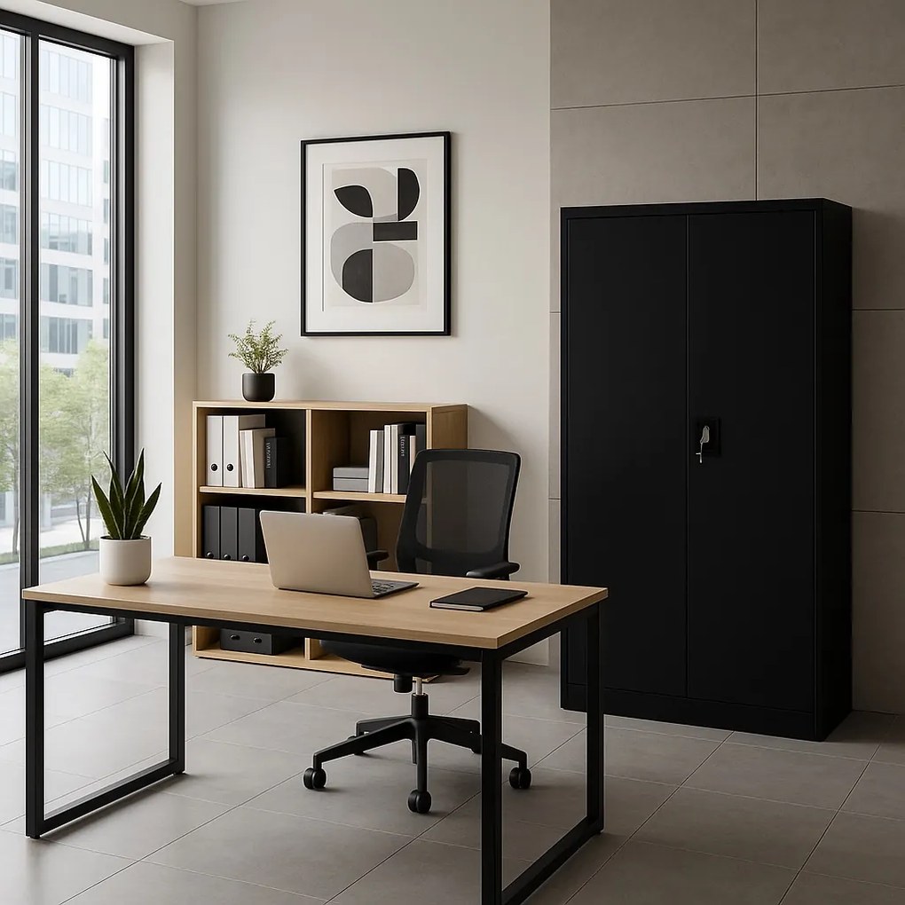 Dwudrzwiowa szafa aktowa z sejfem Tomasz 90x45x185 cm, czarna