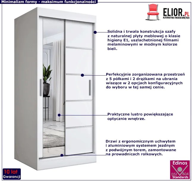Biała szafa przesuwna z lustrem - Ebia 2X