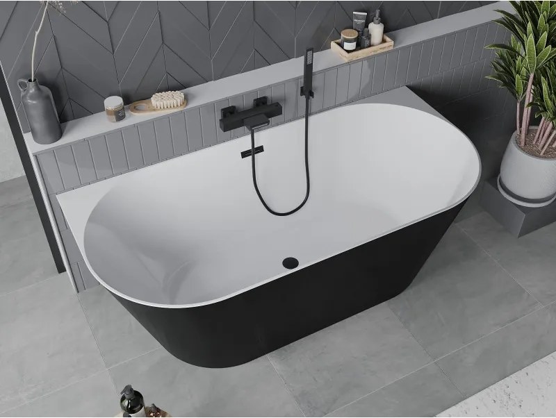 Mexen Oval Slim wanna wolnostojąca przyścienna 170 x 80 cm, biała/czarna, przelew czarny - 52661708075-70